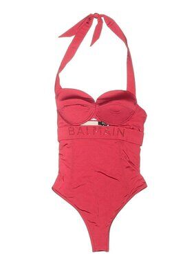 Balmain red halter one piece swimsuit with cutout